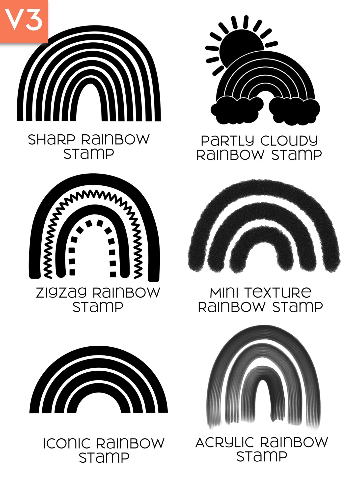 Rainbow Procreate Stamp Brush Bundle, 24 Stamps