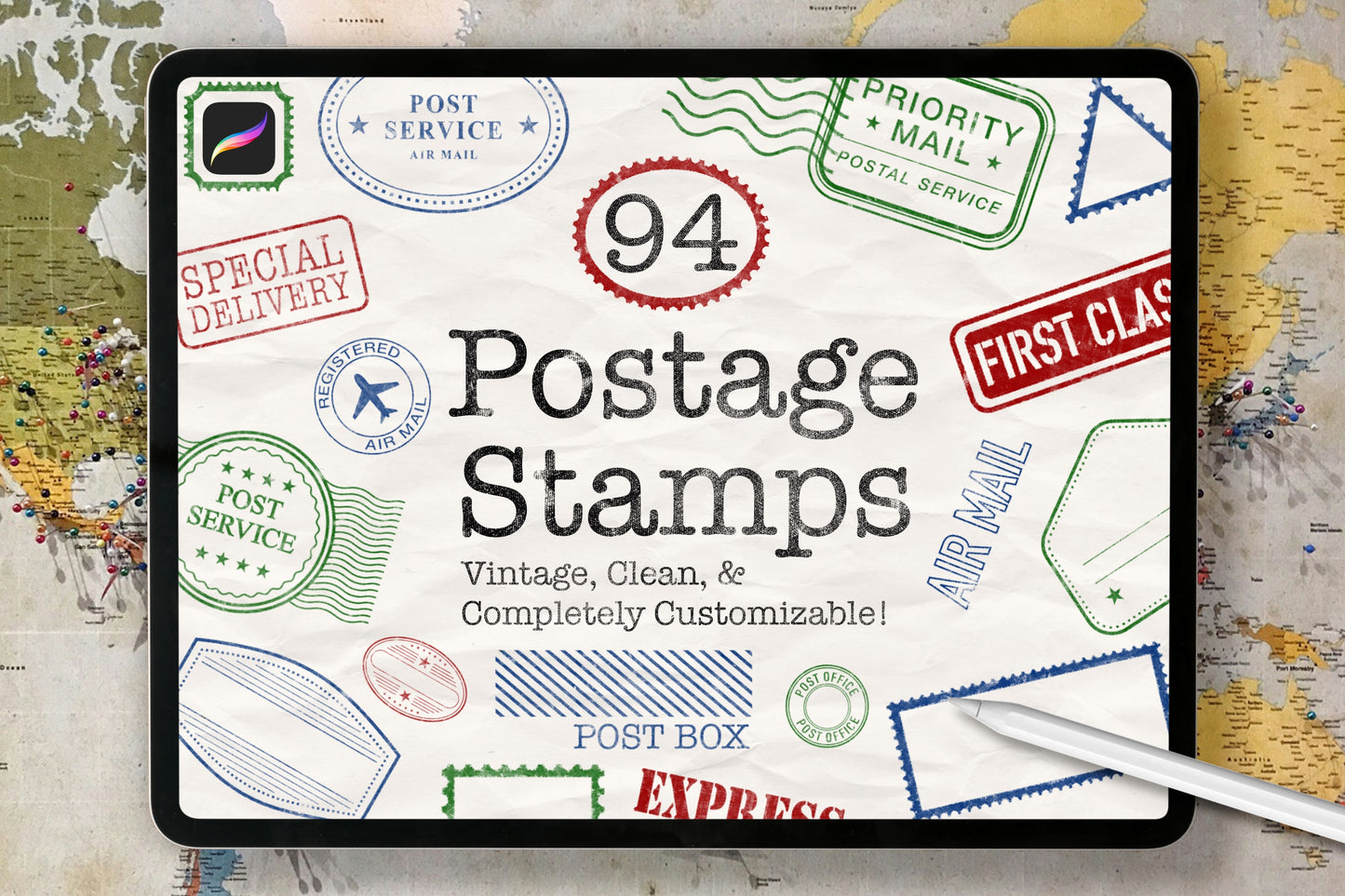 94 Postage Stamps for Procreate