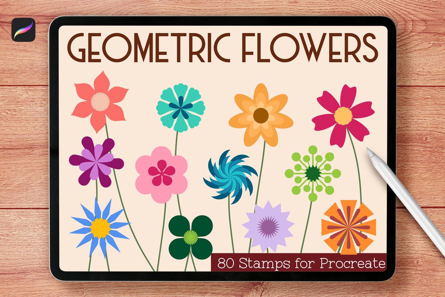 Geometric Flower Procreate Brush Stamps